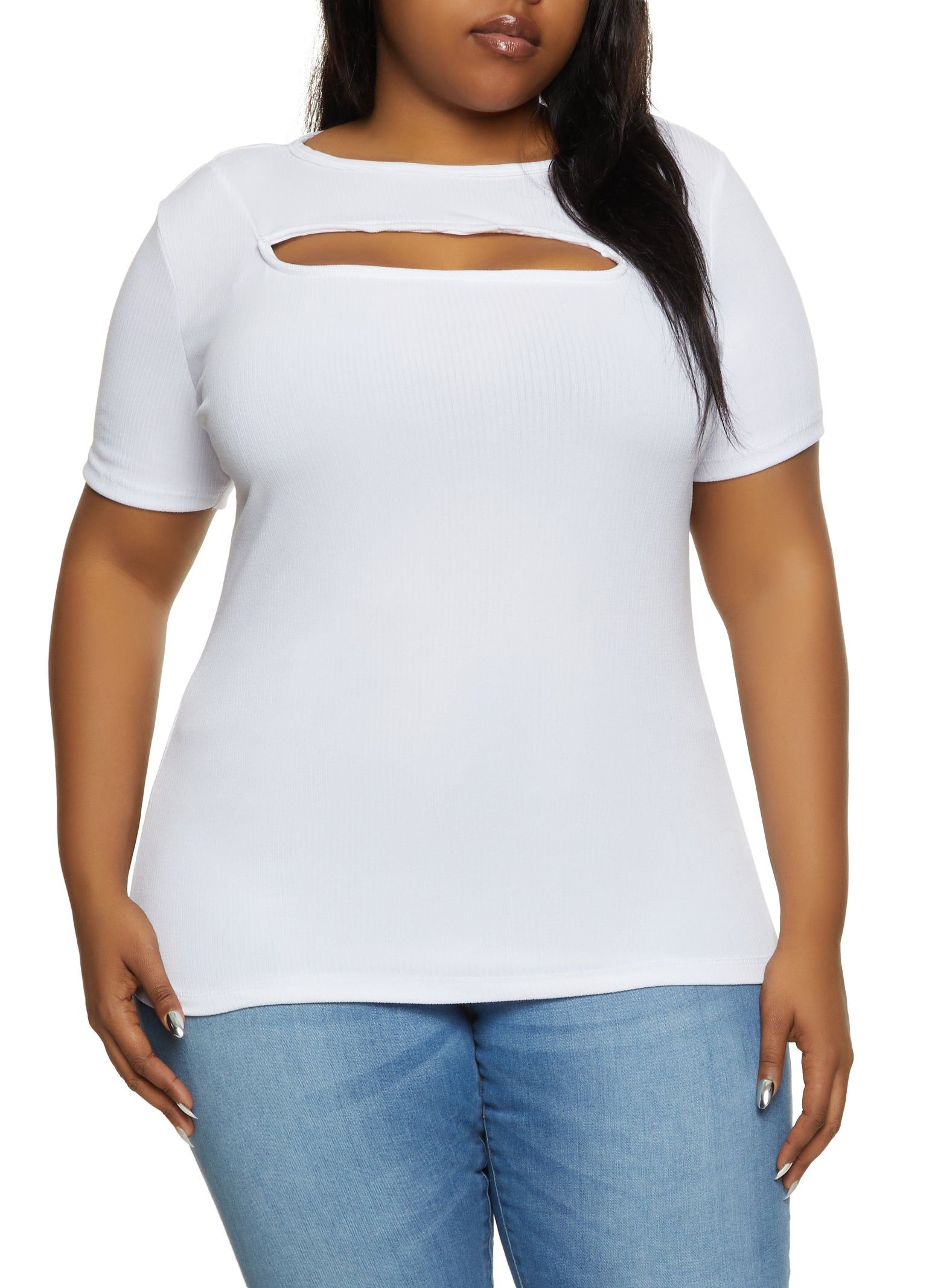 Plus Size Rib Knit Cut Out Top sold by Rainbow