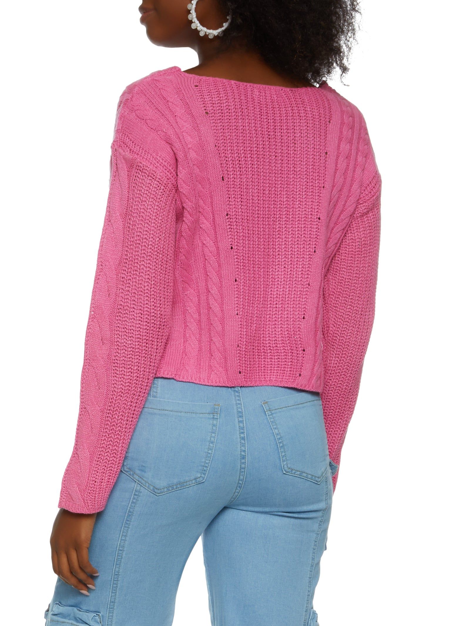 Solid Pointelle Cable Knit Sweater sold by Rainbow product image thumbnail 2