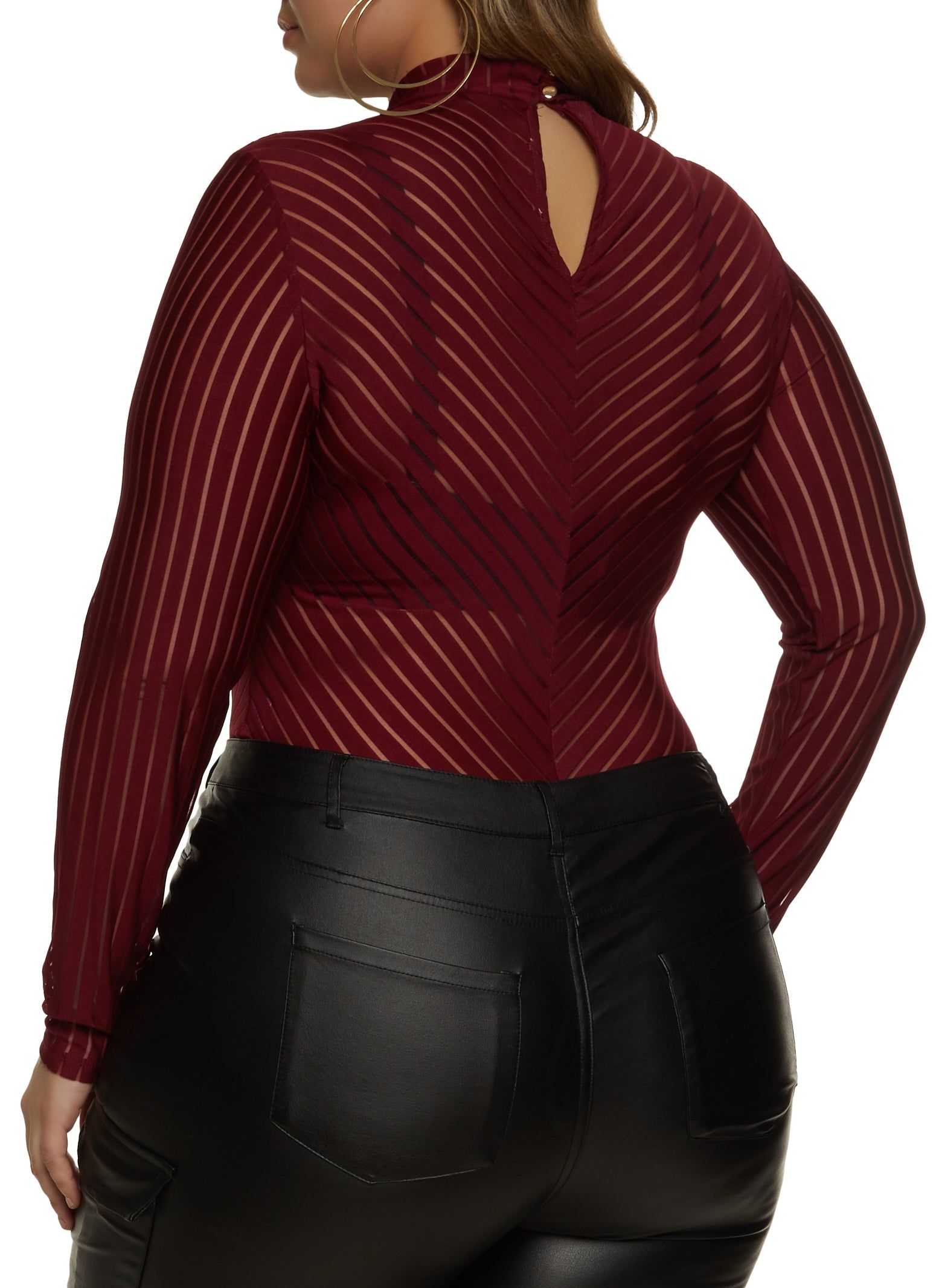 Plus Size Shadow Stripe Mock Neck Bodysuit sold by Rainbow product image thumbnail 3