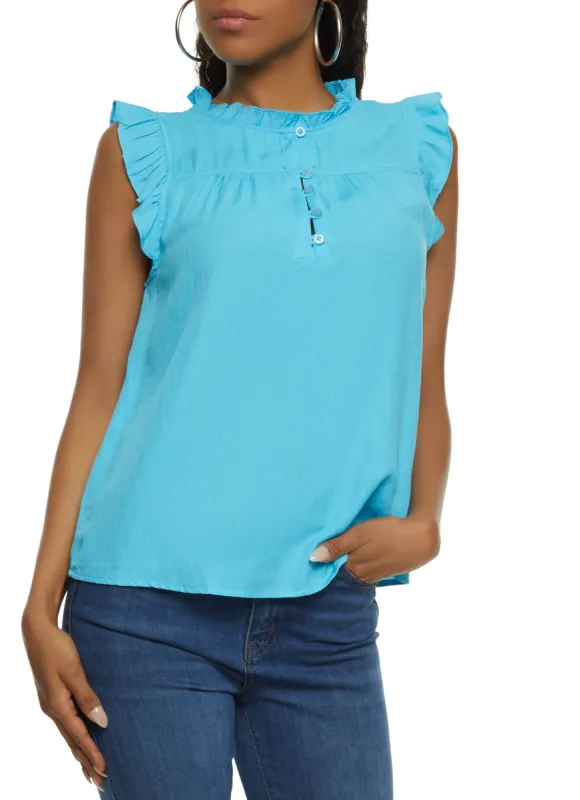 Iris Gauze Knit Ruffle Trim Button Front Blouse sold by Rainbow