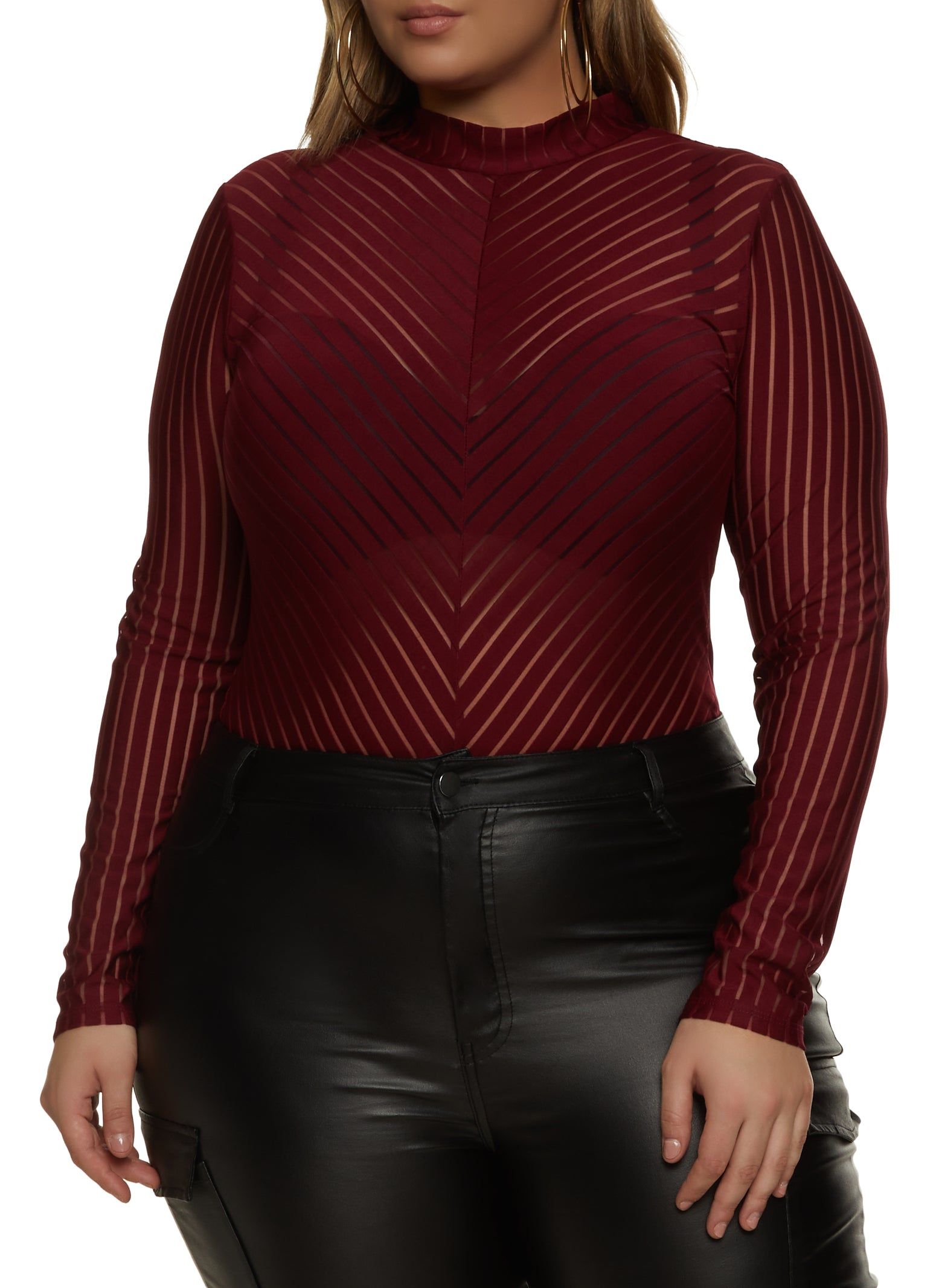 Plus Size Shadow Stripe Mock Neck Bodysuit sold by Rainbow product image thumbnail 2