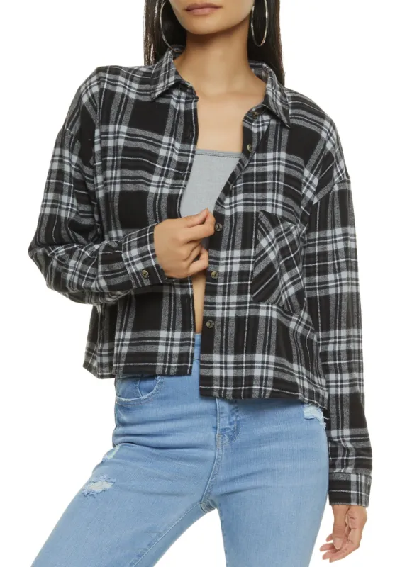 Plaid Cropped Button Front Shirt sold by Rainbow