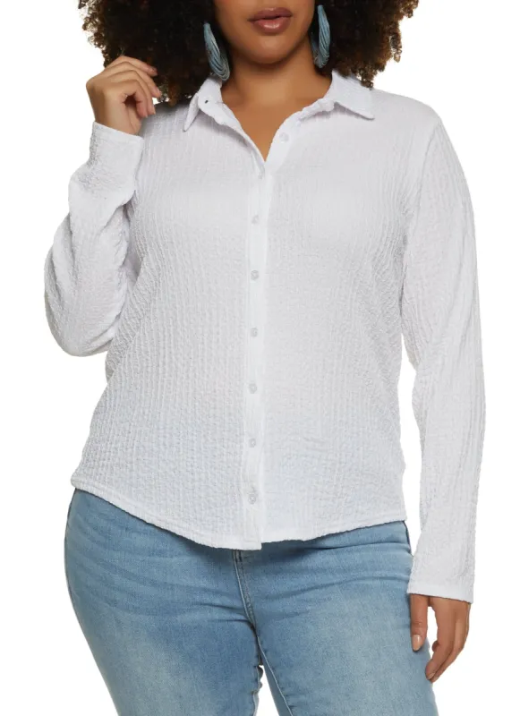 Plus Size Crepe Knit Button Front Shirt sold by Rainbow