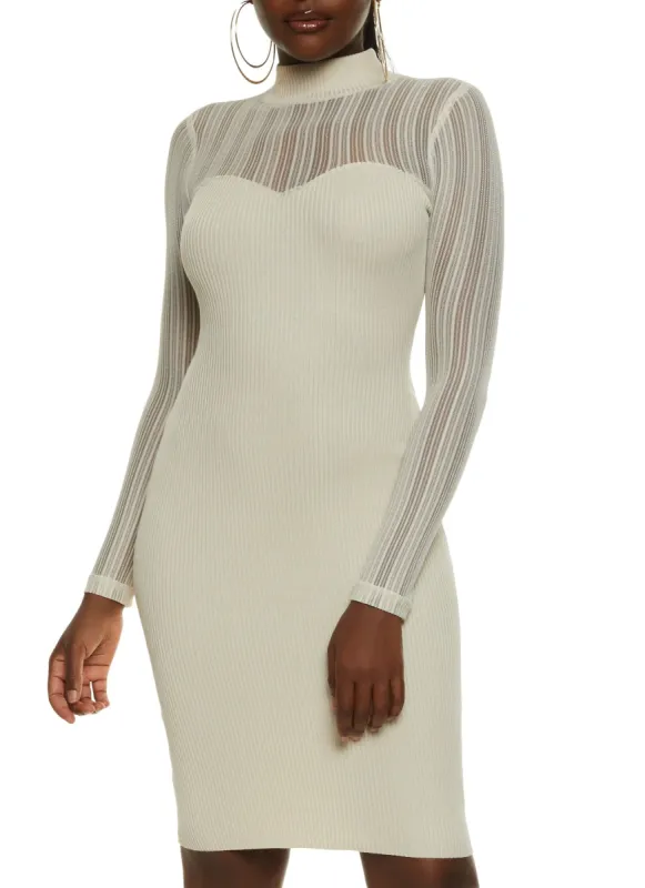 Shadow Stripe Mesh Sleeve Sweater Dress sold by Rainbow