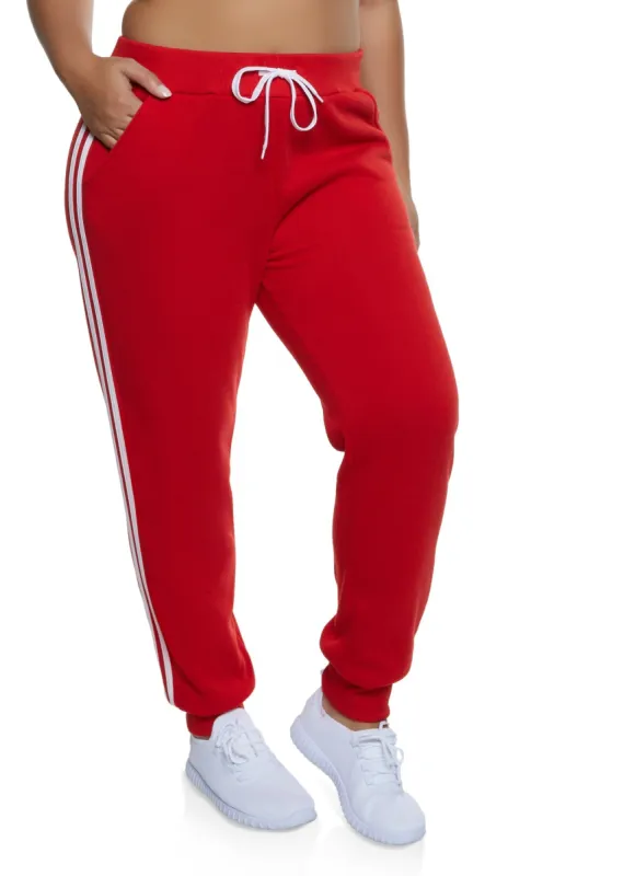 Plus Size Varsity Stripe Fleece Joggers sold by Rainbow