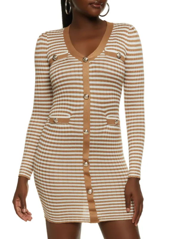 Striped Button Front Sweater Dress sold by Rainbow