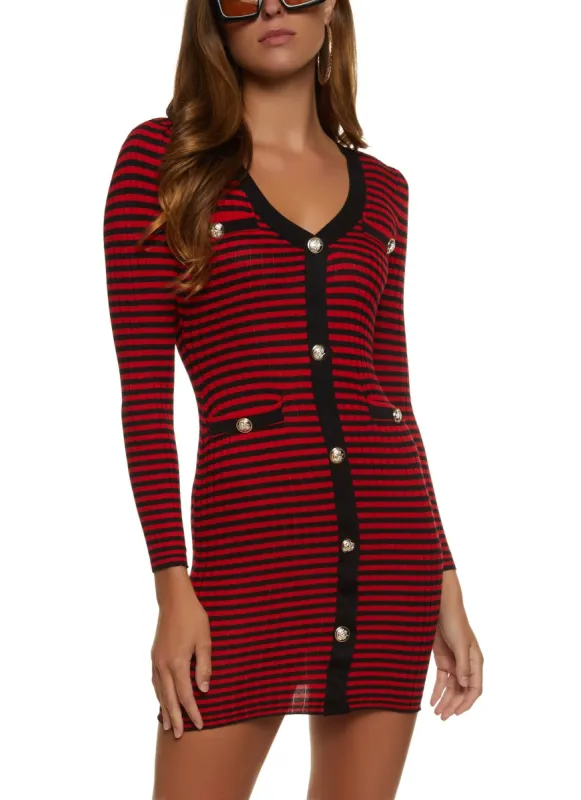 Striped Button Front Sweater Dress sold by Rainbow