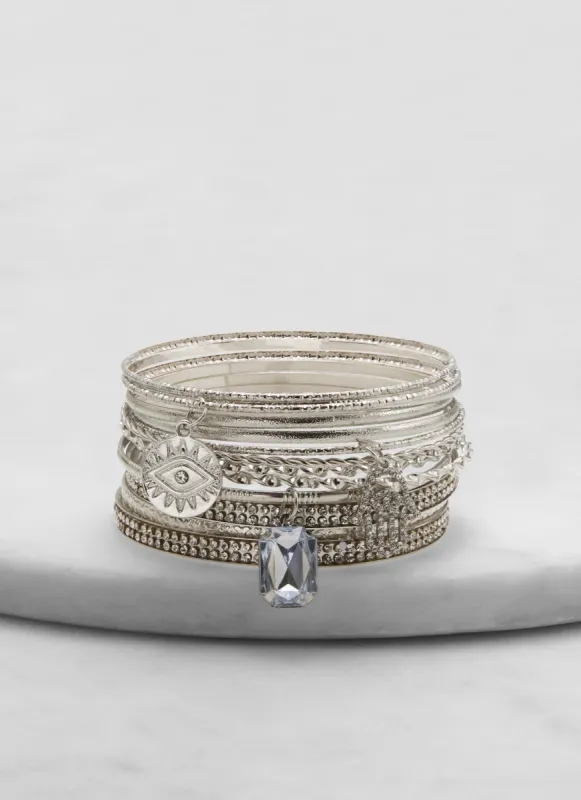 Set of 13 Assorted Metallic Charm Bangles sold by Rainbow