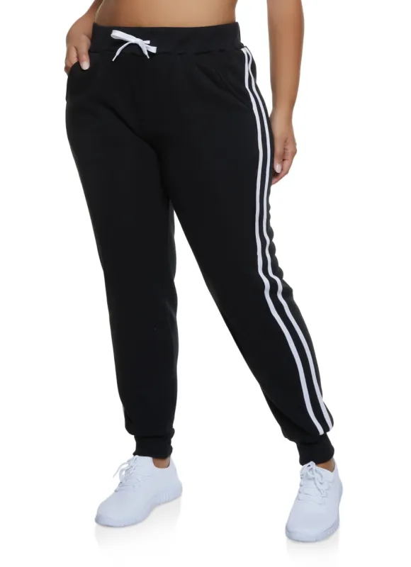 Plus Size Varsity Stripe Fleece Joggers sold by Rainbow