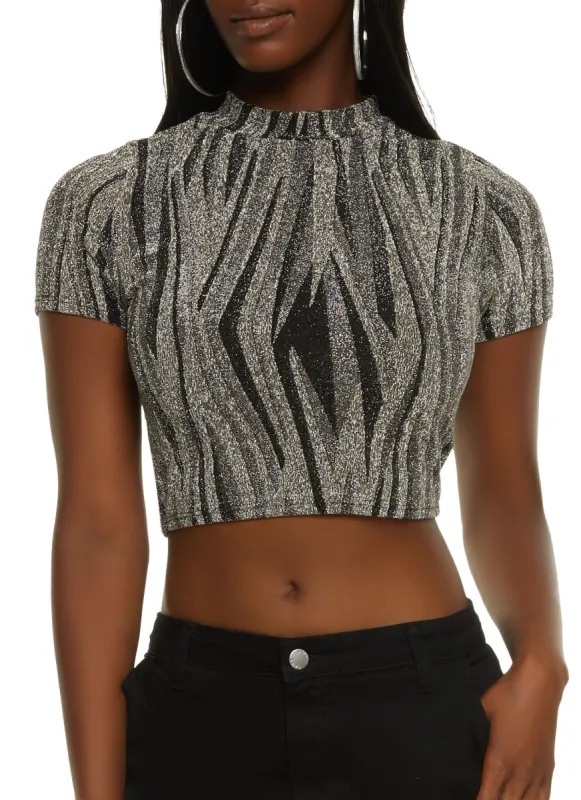 Lurex Printed Mock Neck Crop Top sold by Rainbow