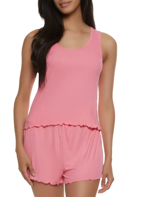 Ribbed Lettuce Edge Pajama Tank Top and Shorts sold by Rainbow