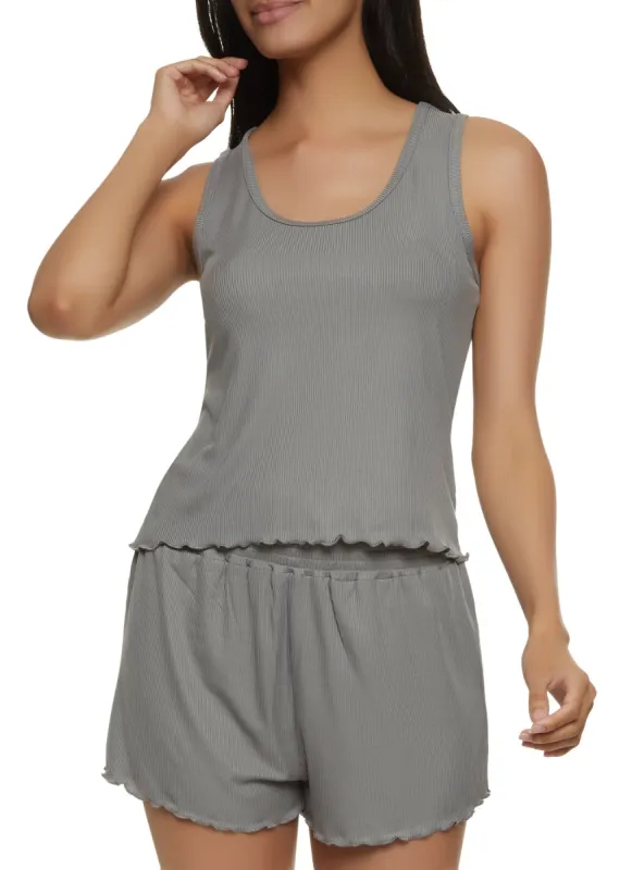 Ribbed Lettuce Edge Pajama Tank Top and Shorts sold by Rainbow