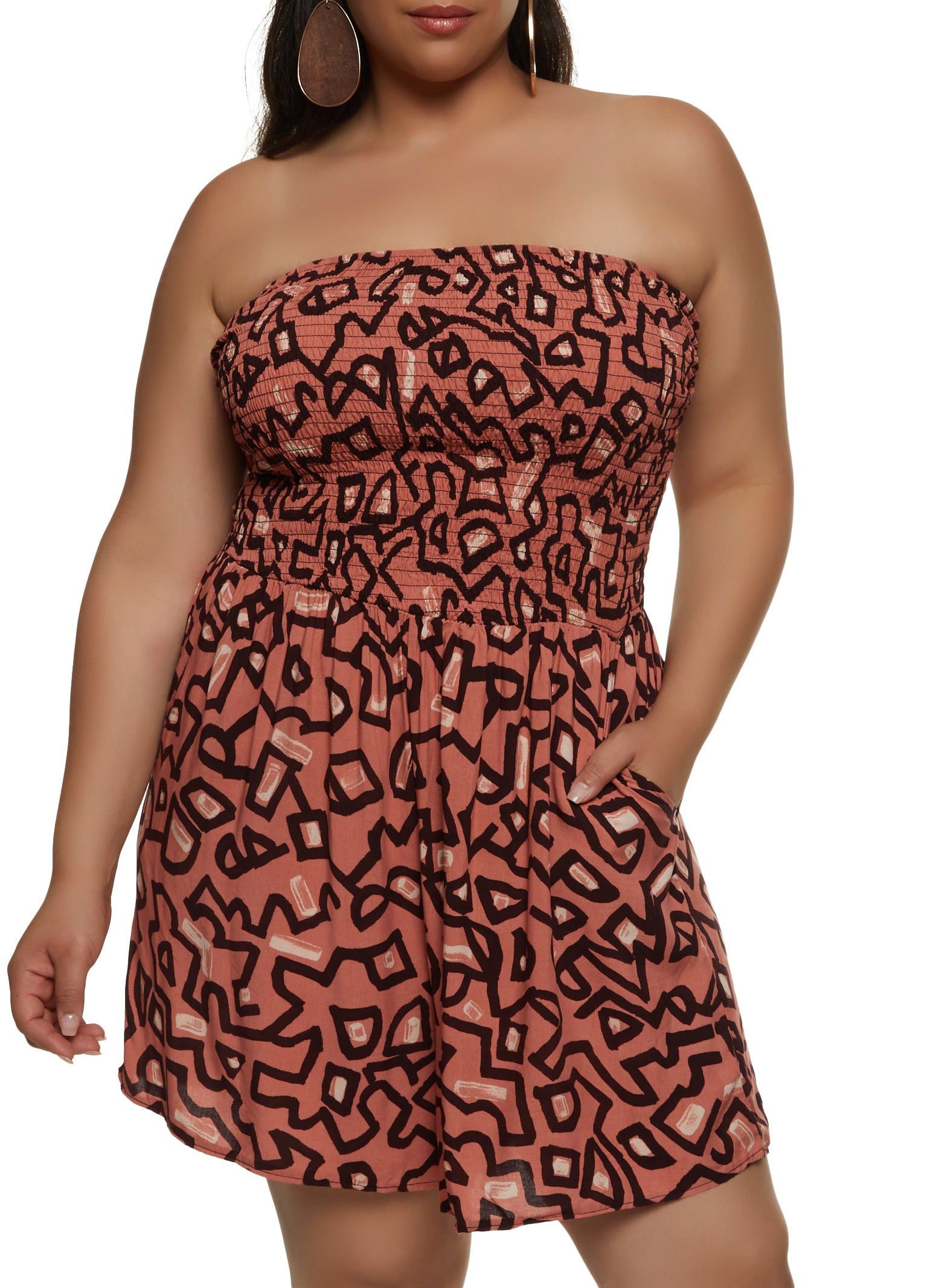 Plus Size Boho Print Smocked Tube Romper sold by Rainbow