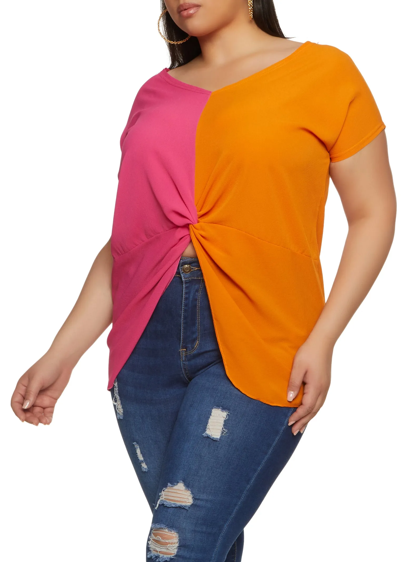 Plus Size Color Block Twist Front Top sold by Rainbow