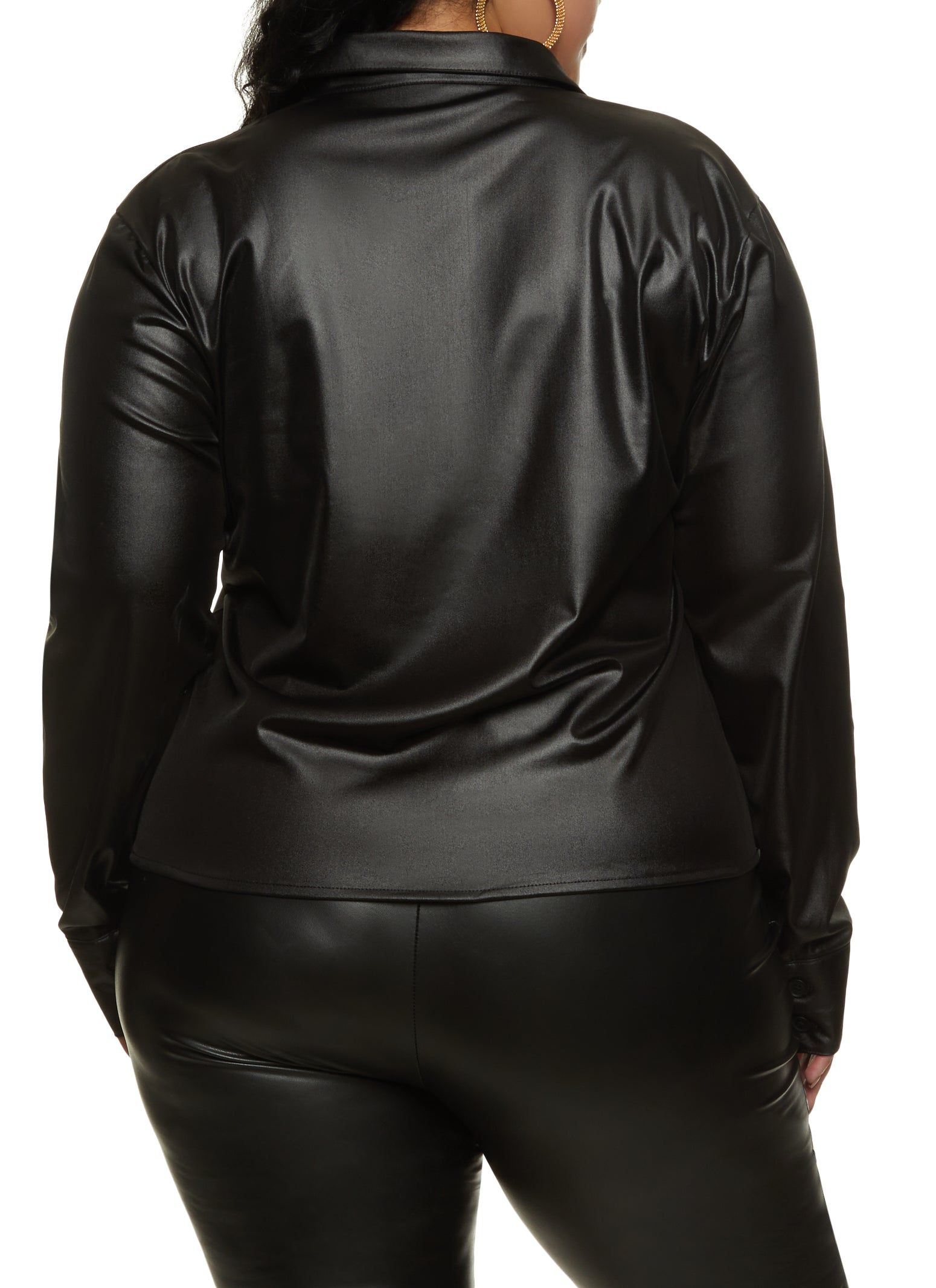 Plus Size Long Sleeve Spandex Ruched Button Front Shirt sold by Rainbow product image thumbnail 2
