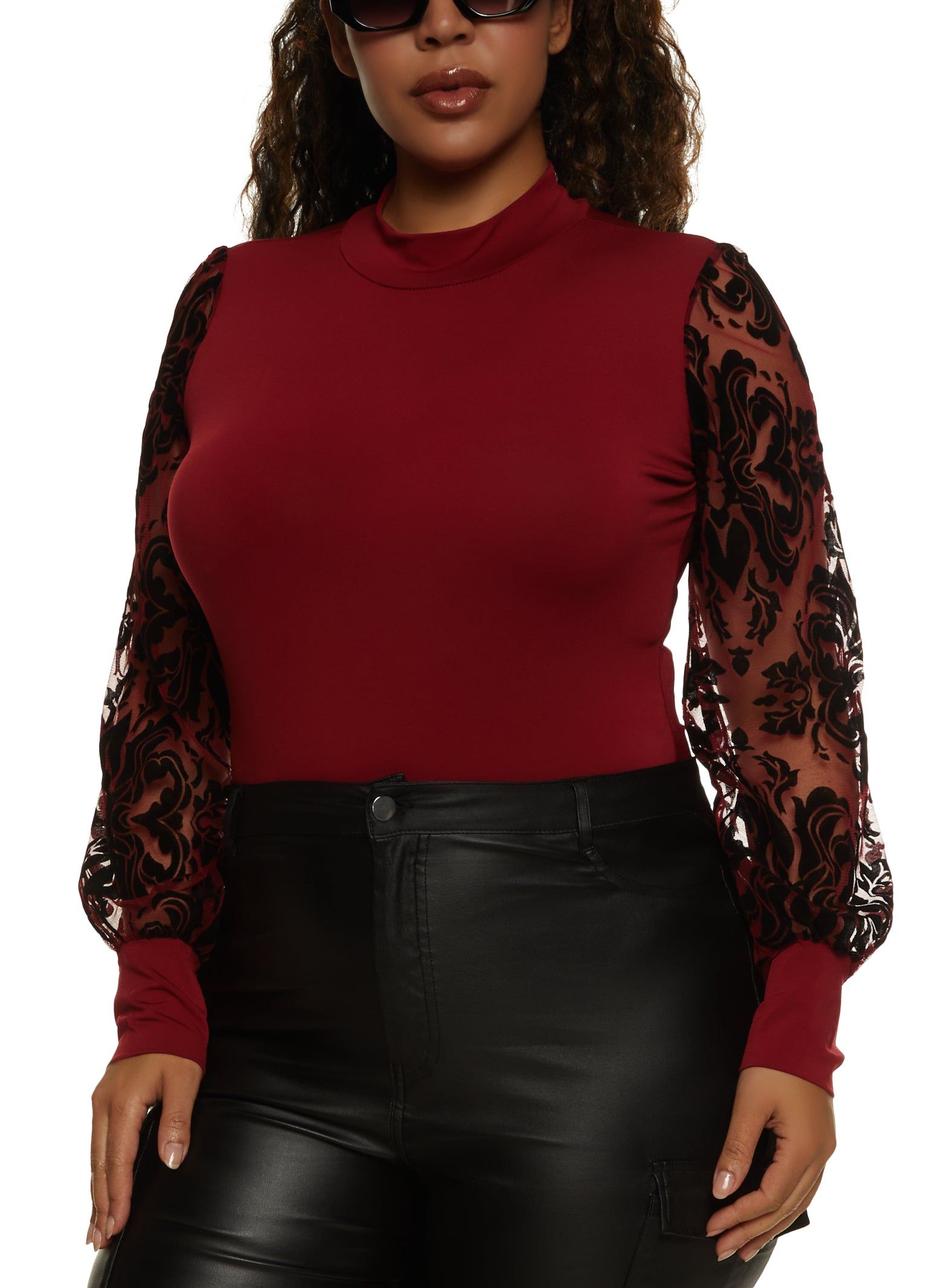Plus Size Printed Velvet Burnout Sleeve Bodysuit sold by Rainbow product image thumbnail 2