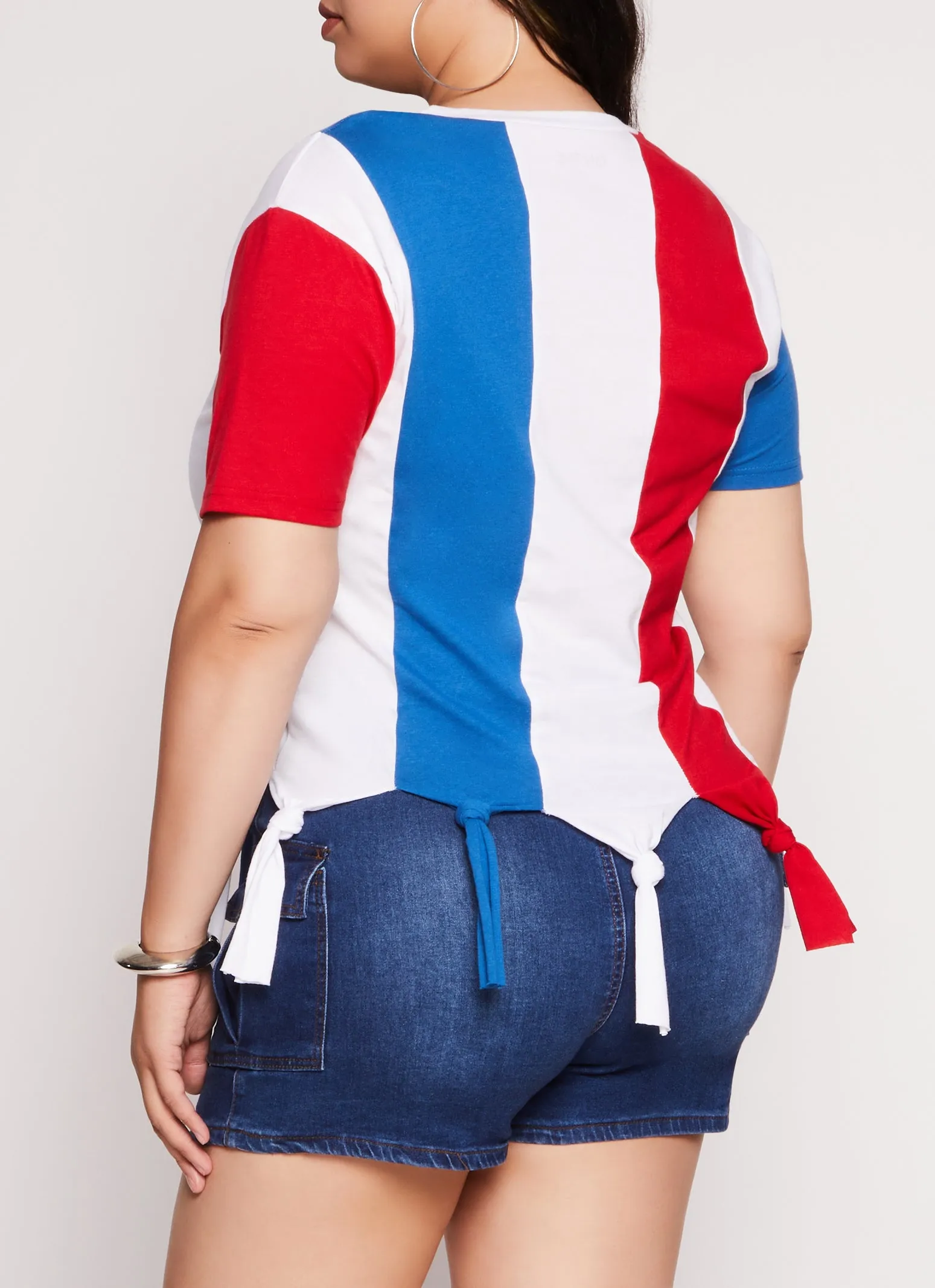 Plus Size Striped Knotted Fringe Hem T Shirt sold by Rainbow product image thumbnail 3