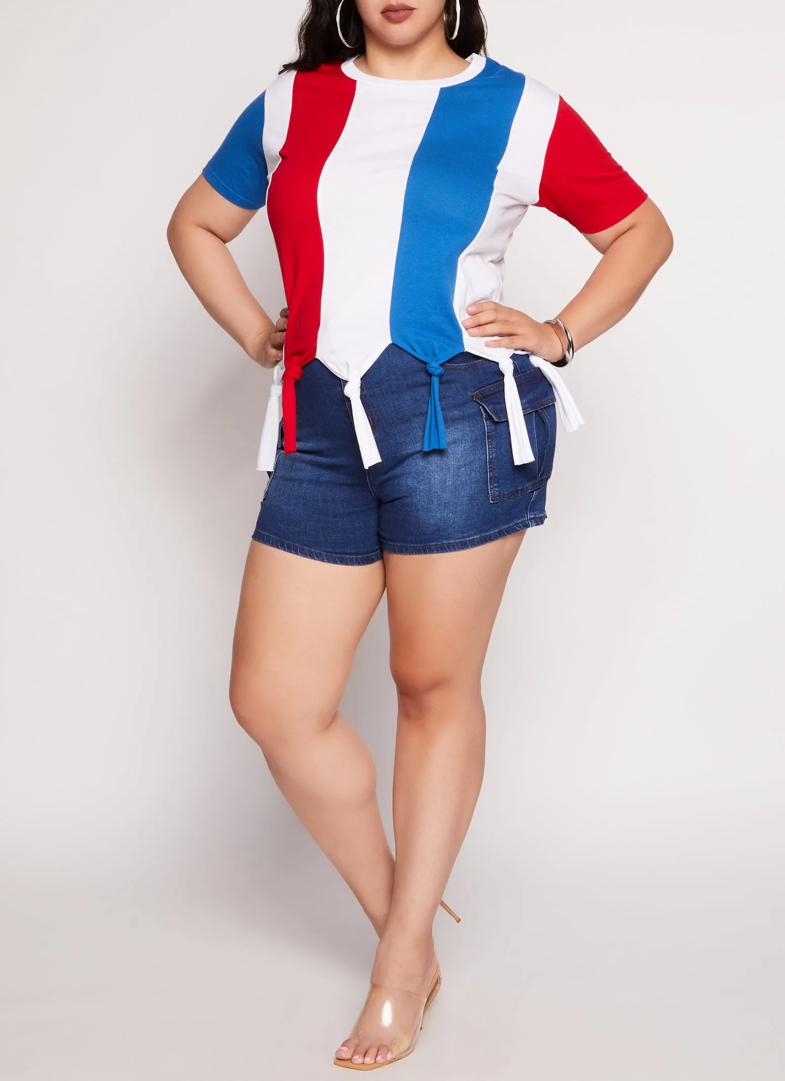 Plus Size Striped Knotted Fringe Hem T Shirt sold by Rainbow product image thumbnail 2