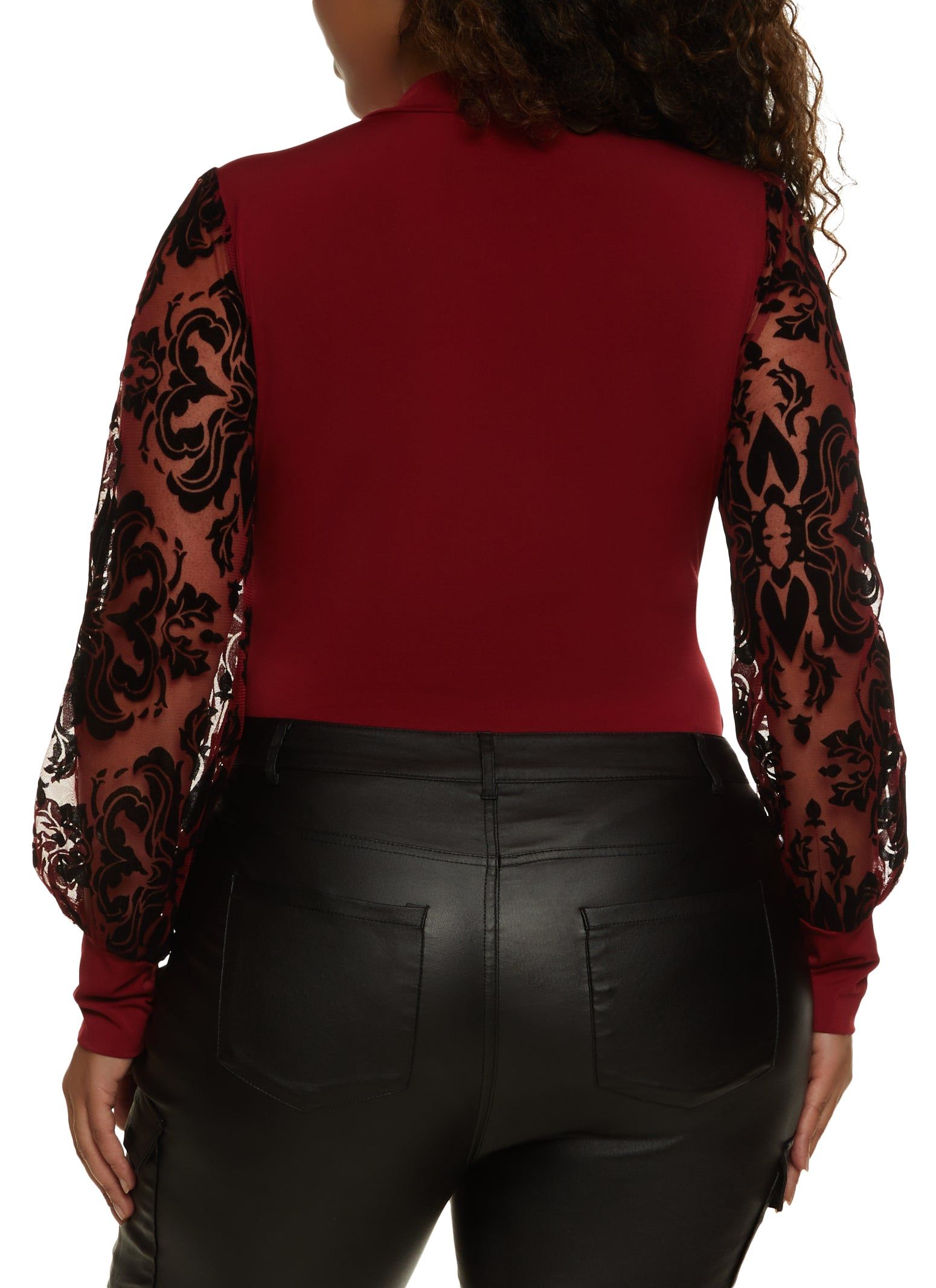 Plus Size Printed Velvet Burnout Sleeve Bodysuit sold by Rainbow product image thumbnail 3