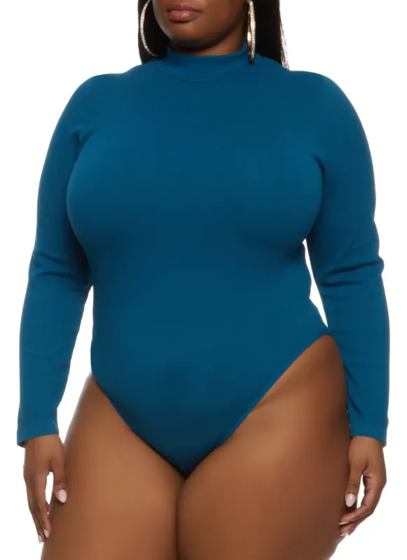 Plus Size Long Sleeve Mock Neck Bodysuit sold by Rainbow