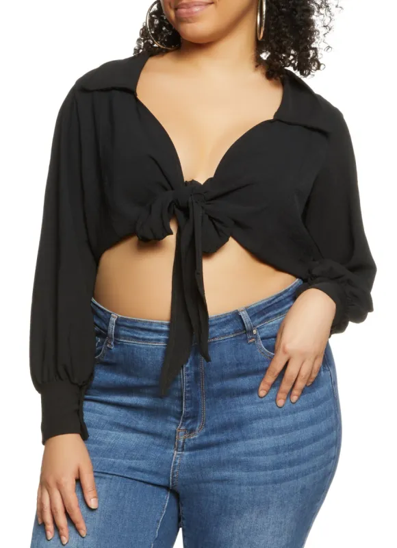 Plus Size Johnny Collar Tie Front Top sold by Rainbow