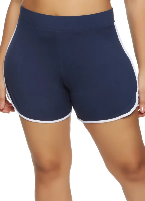 Plus Size Soft Knit Contrast Trim Dolphin Shorts sold by Rainbow