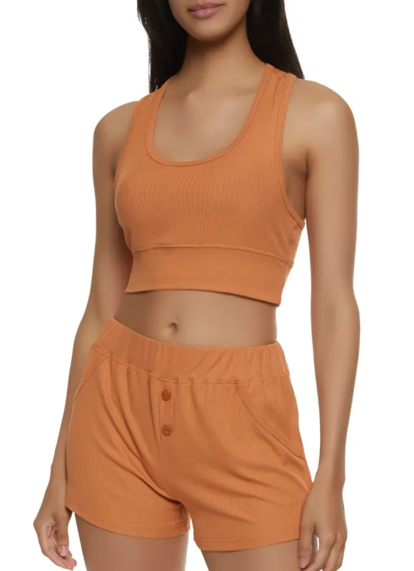 Racerback Cropped Tank Top and Shorts Set sold by Rainbow