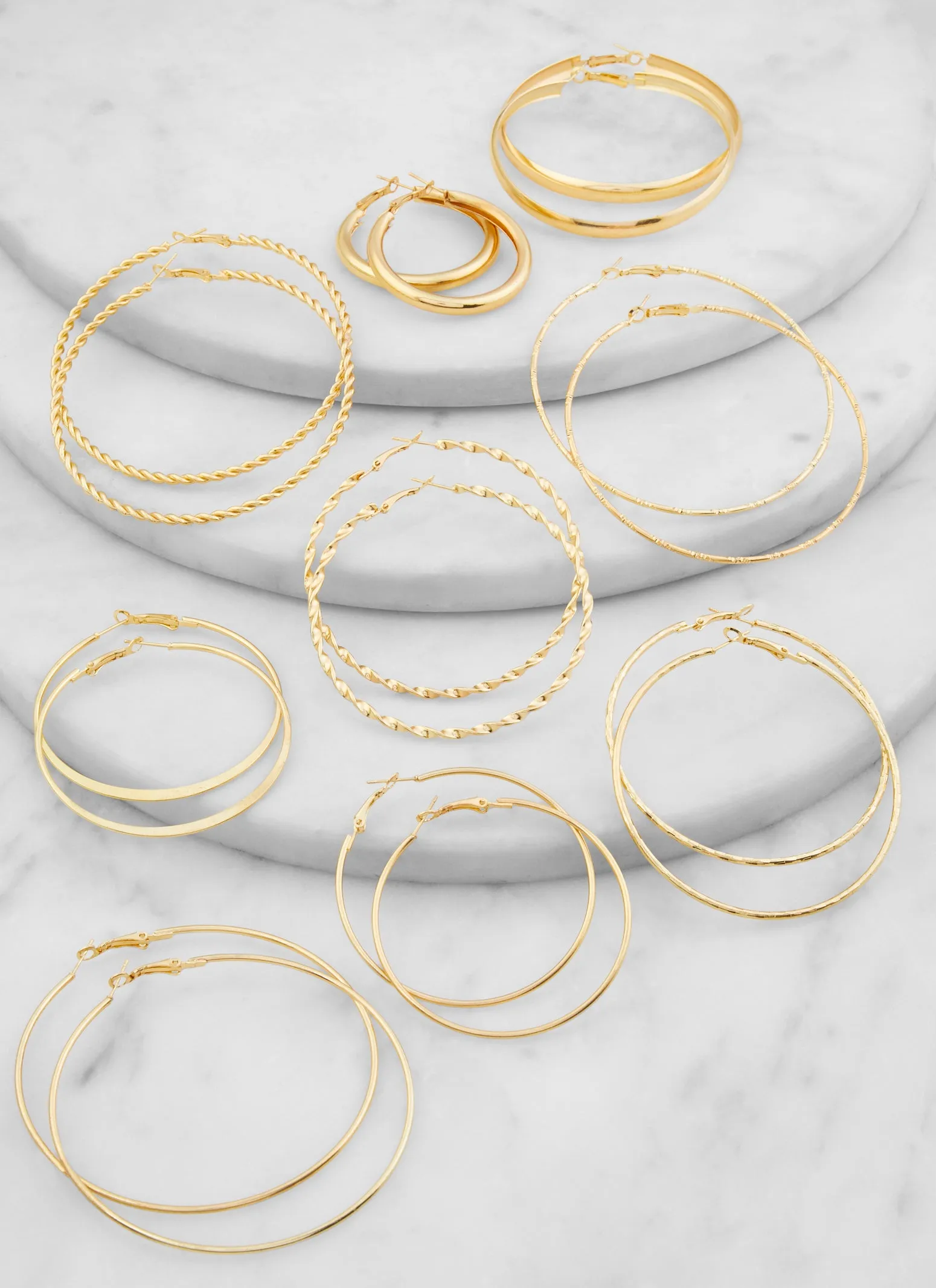 Metallic Assorted Hoop Earrings Set of 9 sold by Rainbow