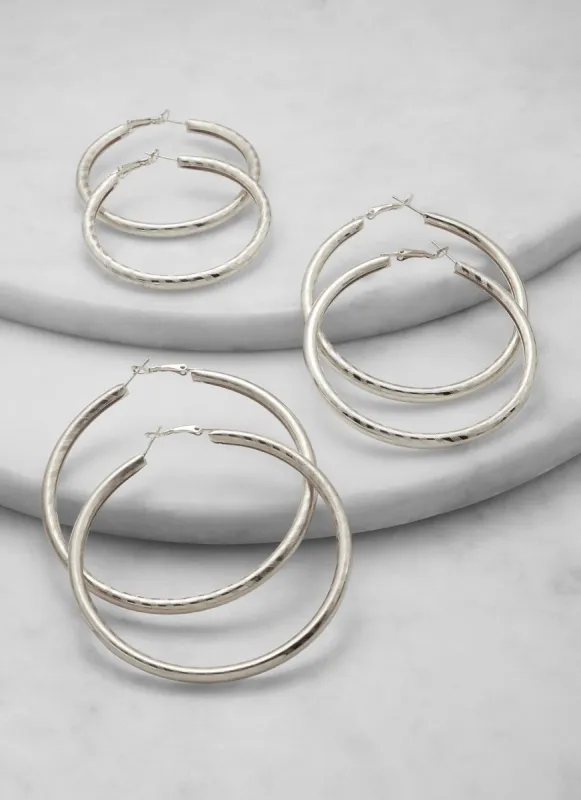 Set of 3 Textured Chunky Hoops sold by Rainbow