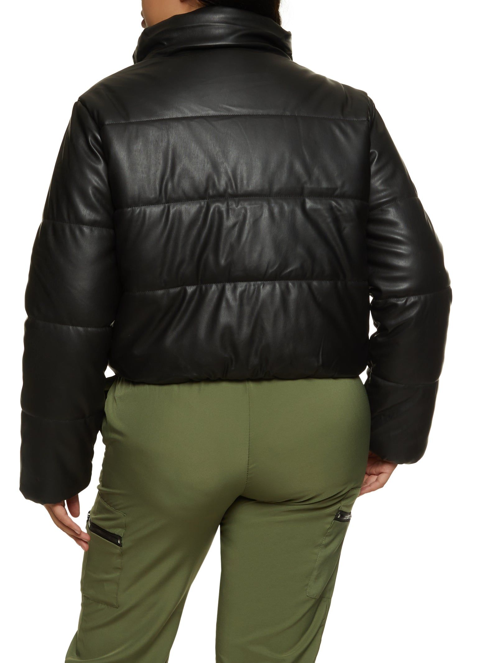 Plus Size Faux Leather Cropped Puffer Jacket sold by Rainbow product image thumbnail 2
