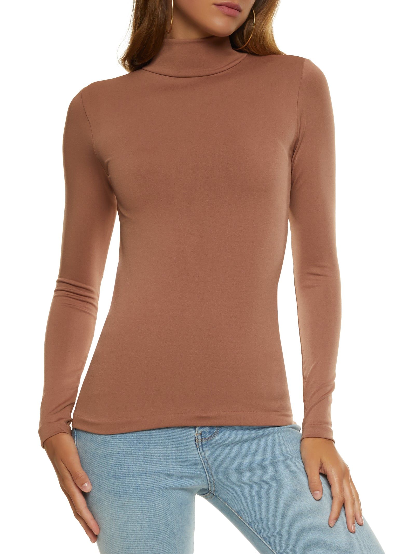 Basic Seamless Mock Neck Long Sleeve Tee sold by Rainbow