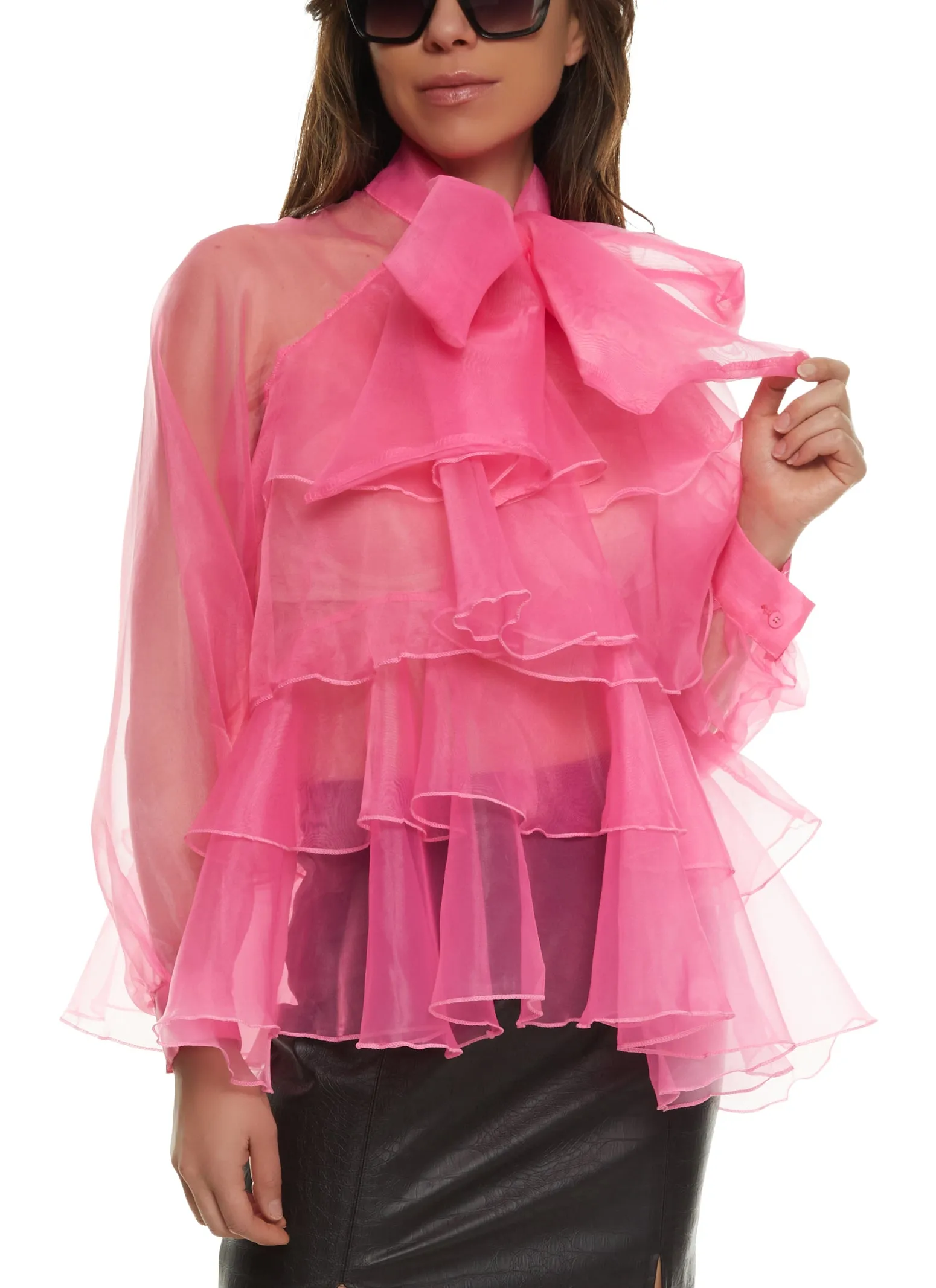 Organza Tiered Tie Neck Top sold by Rainbow