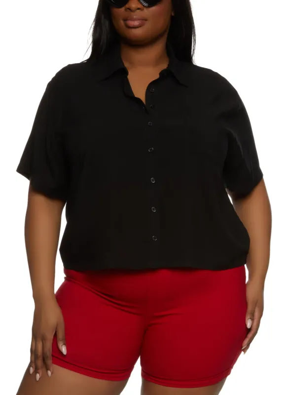 Plus Size Pocket Button Down Shirt sold by Rainbow