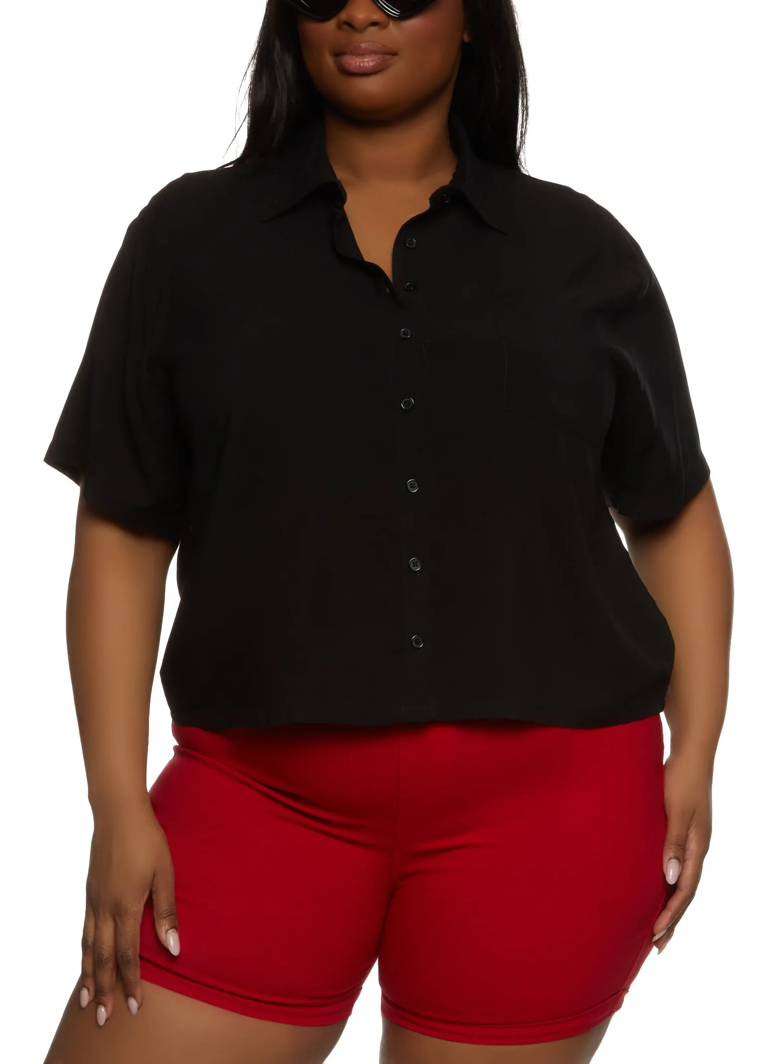 Plus Size Pocket Button Down Shirt sold by Rainbow