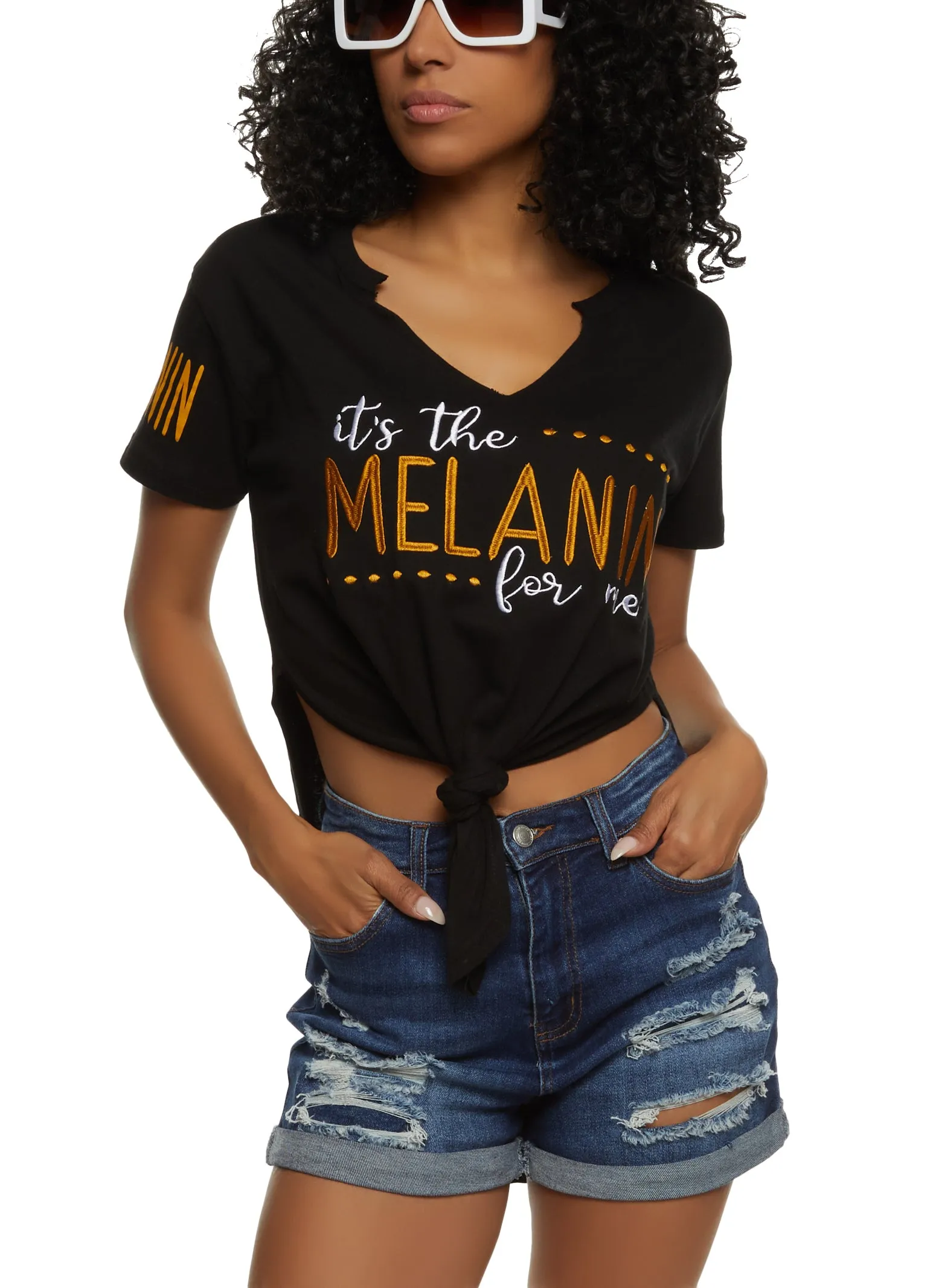 Its The Melanin For Me Knot Front Tee sold by Rainbow