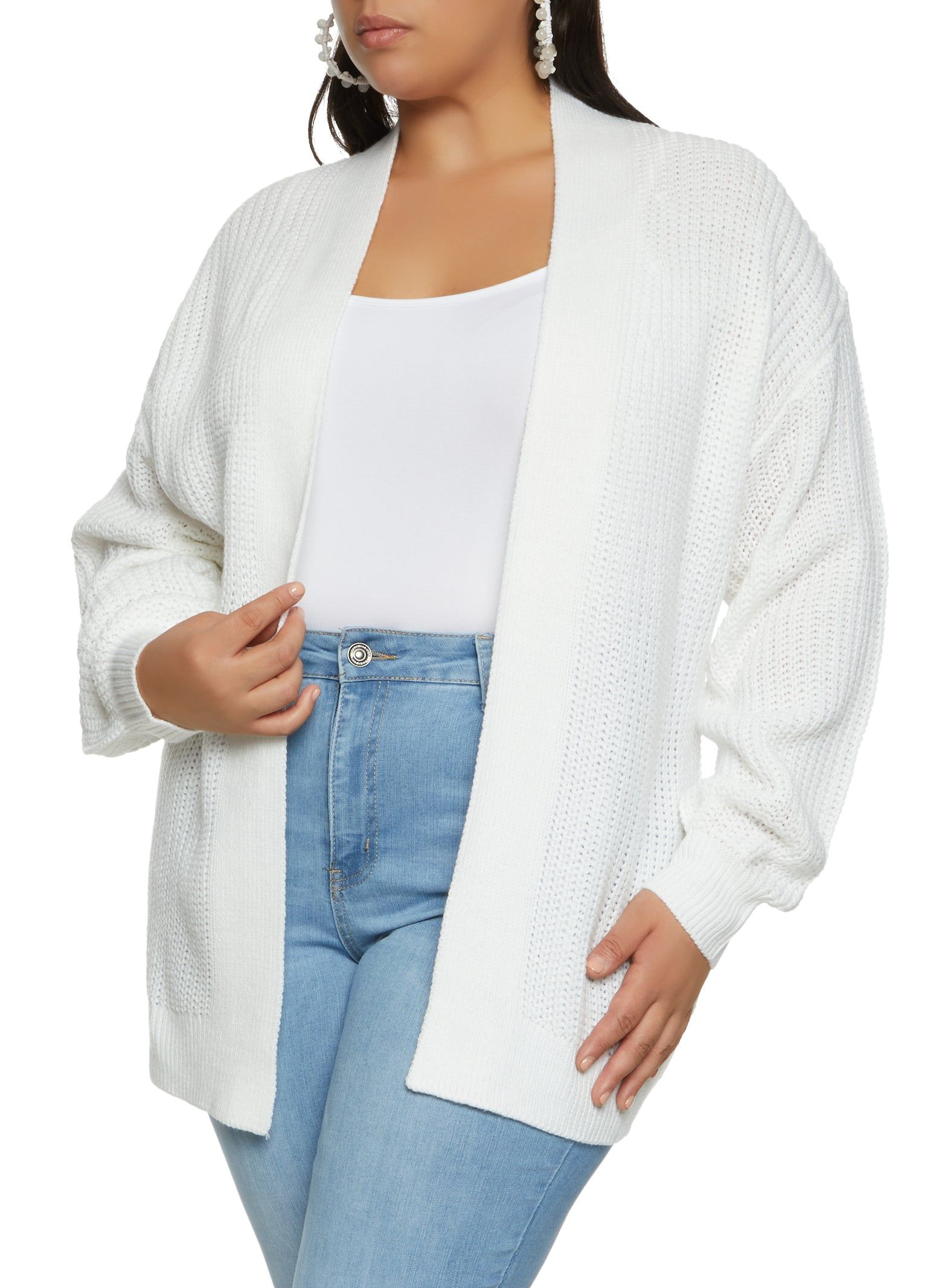 Plus Size Knit Open Front Cardigan sold by Rainbow