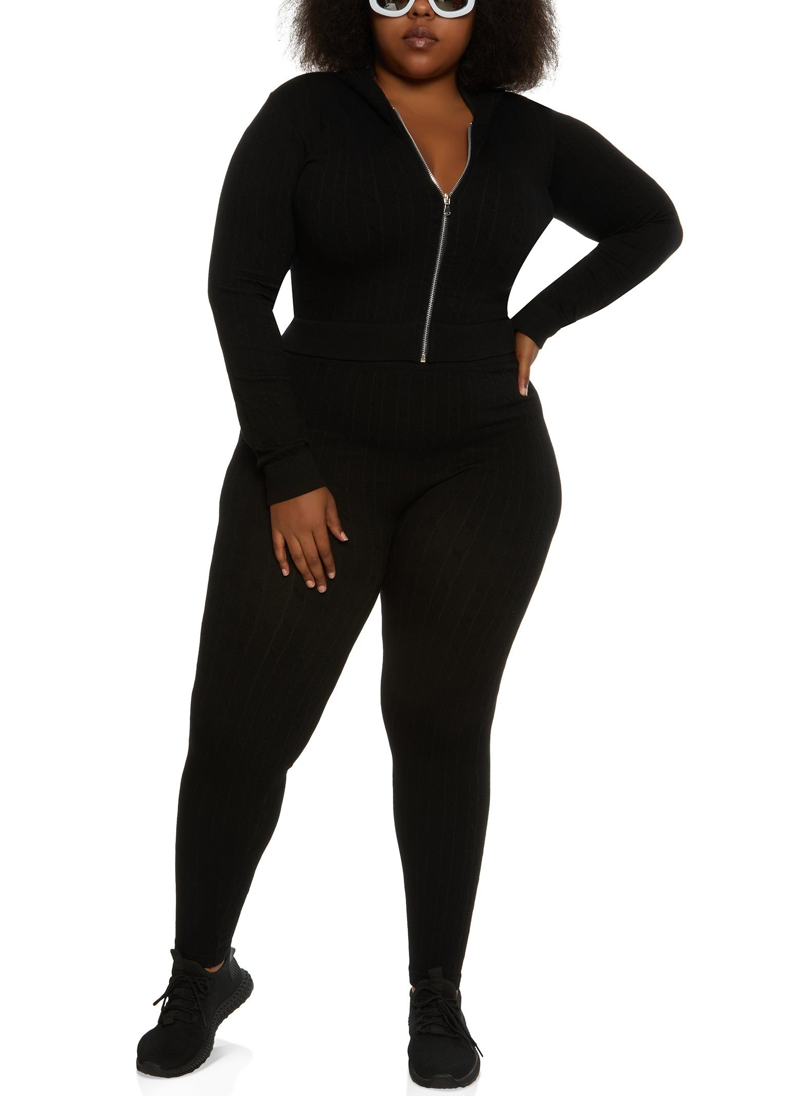 Plus Size Seamless Cable Knit Zip Front Hoodie sold by Rainbow product image thumbnail 2