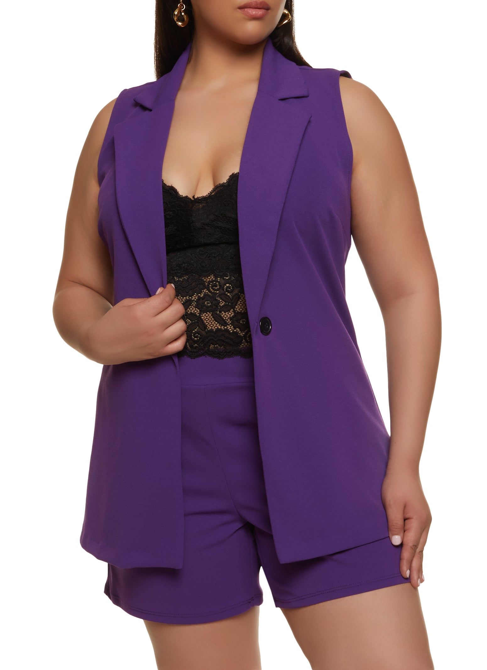 Plus Size Solid Crepe Knit Blazer Vest sold by Rainbow