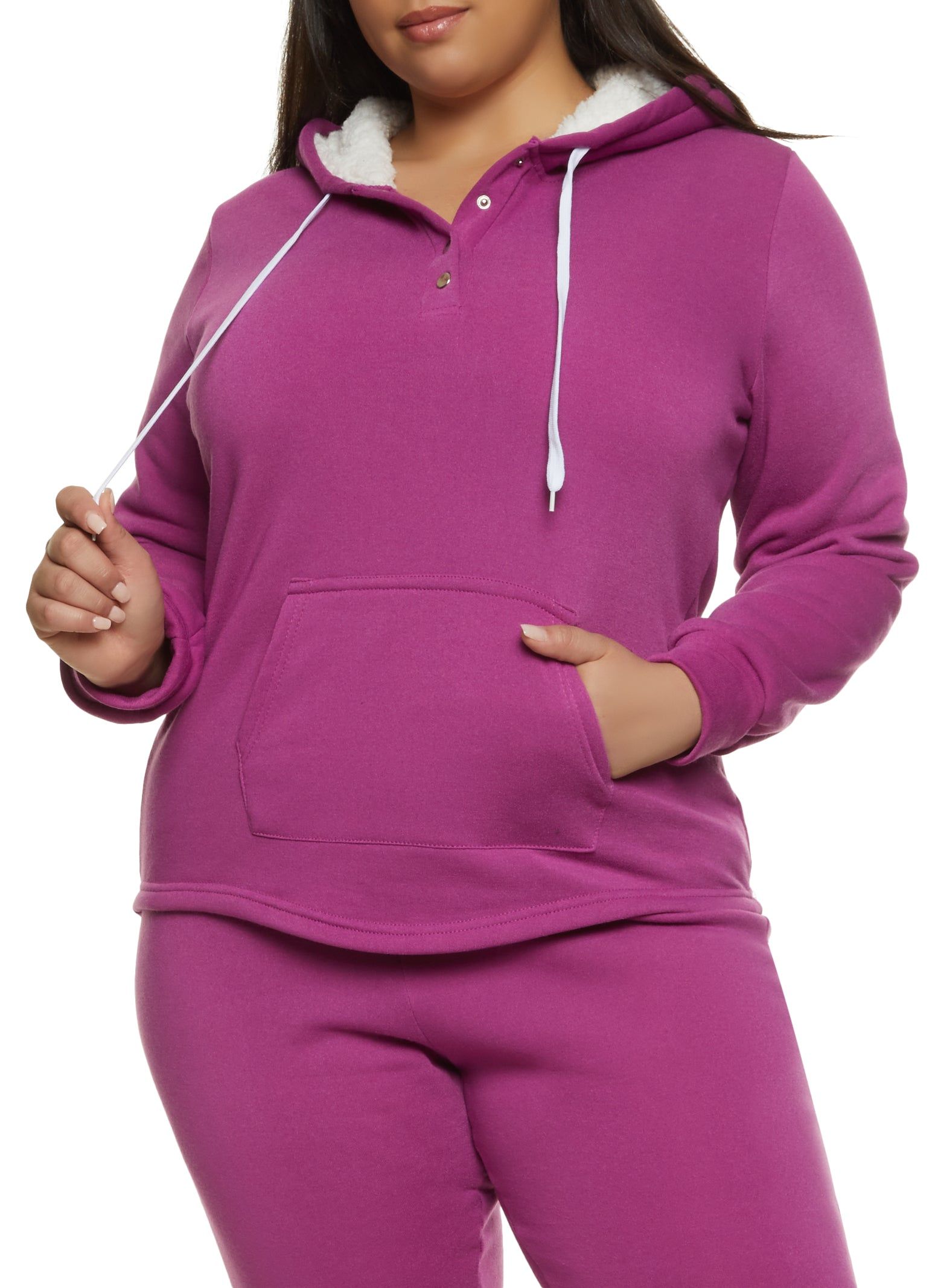 Plus Size Sherpa Lined Snap Button Hoodie sold by Rainbow
