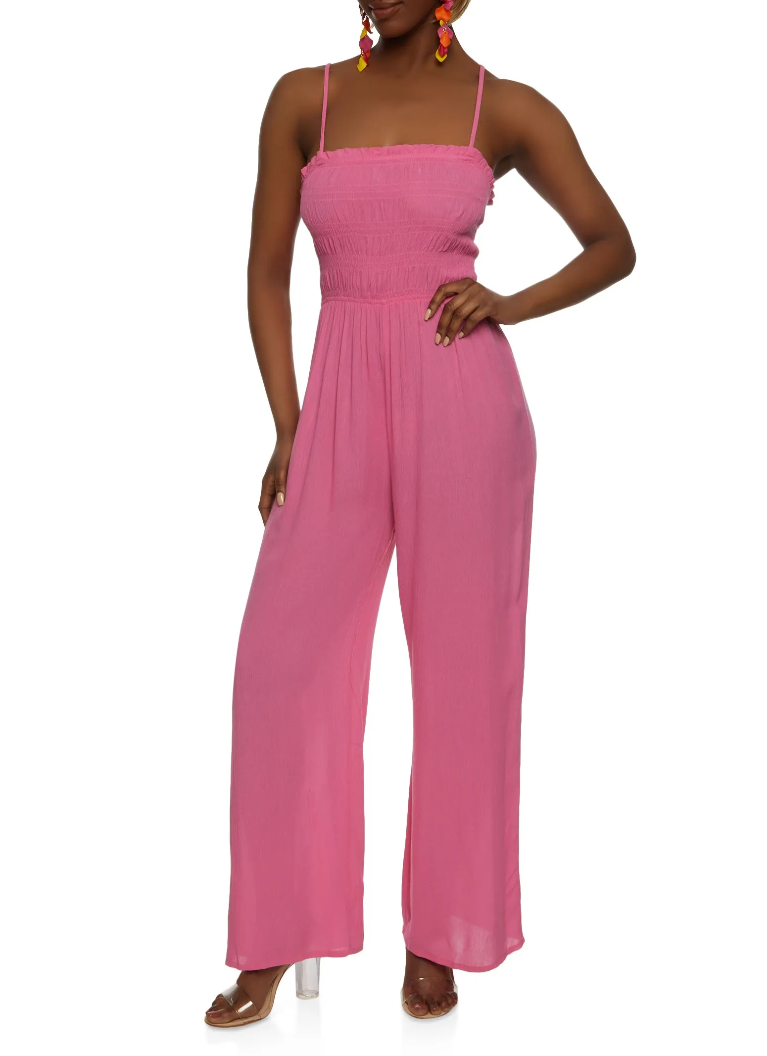 Gauze Knit Smocked Cut Out Back Cami Jumpsuit sold by Rainbow product image thumbnail 2