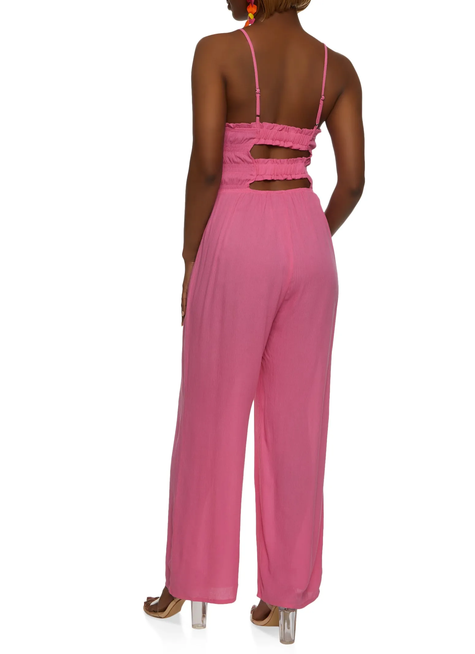 Gauze Knit Smocked Cut Out Back Cami Jumpsuit sold by Rainbow product image thumbnail 3