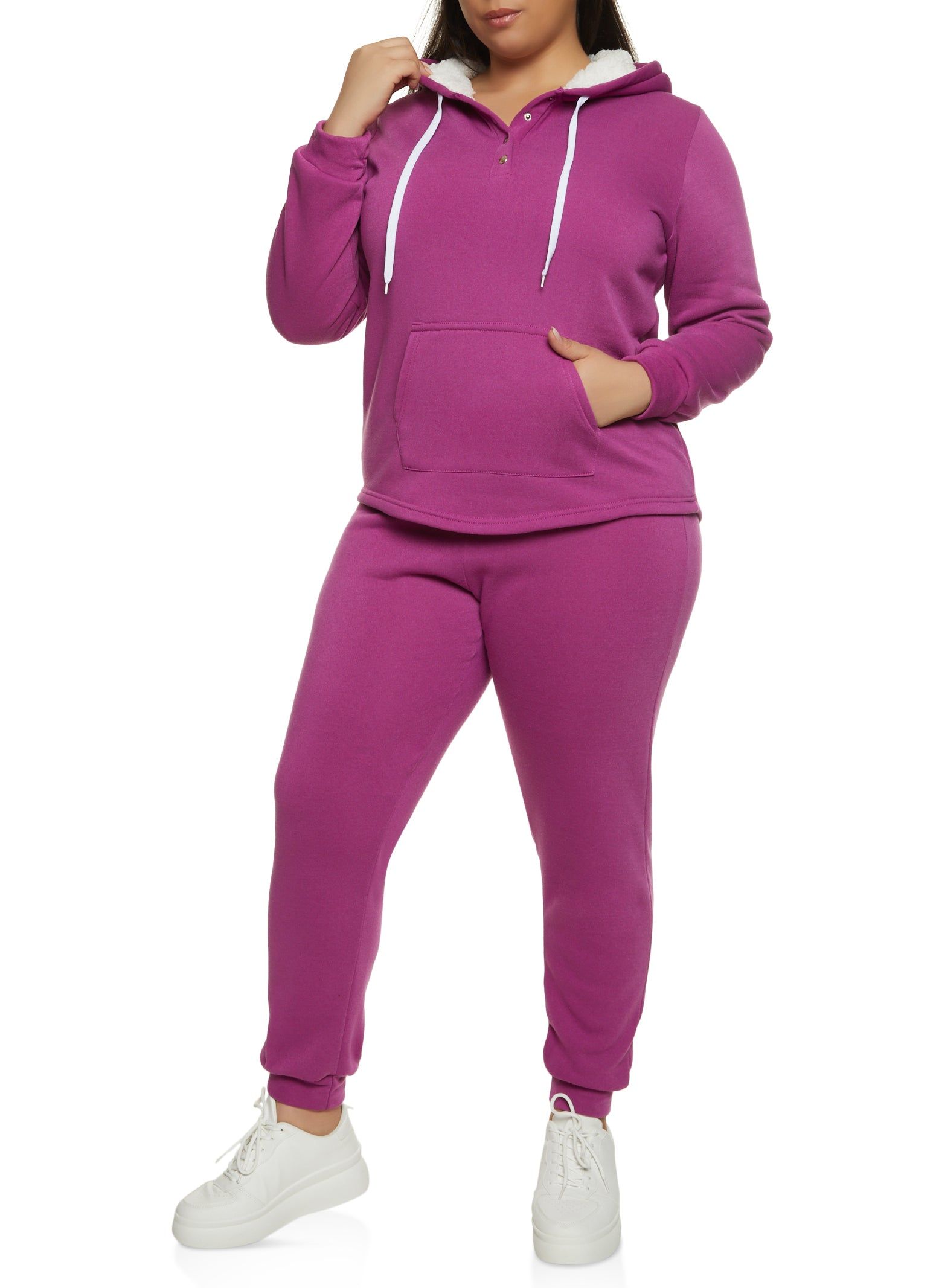 Plus Size Sherpa Lined Snap Button Hoodie sold by Rainbow product image thumbnail 2