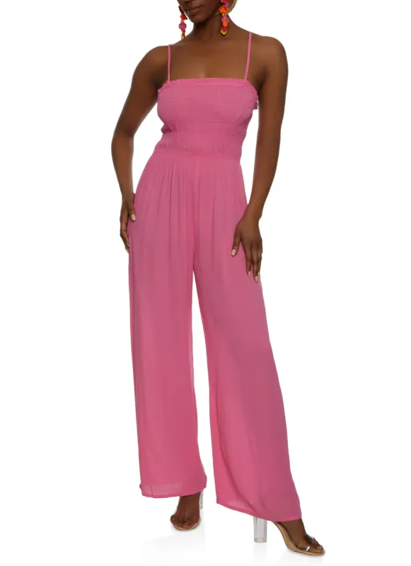 Gauze Knit Smocked Cut Out Back Cami Jumpsuit sold by Rainbow