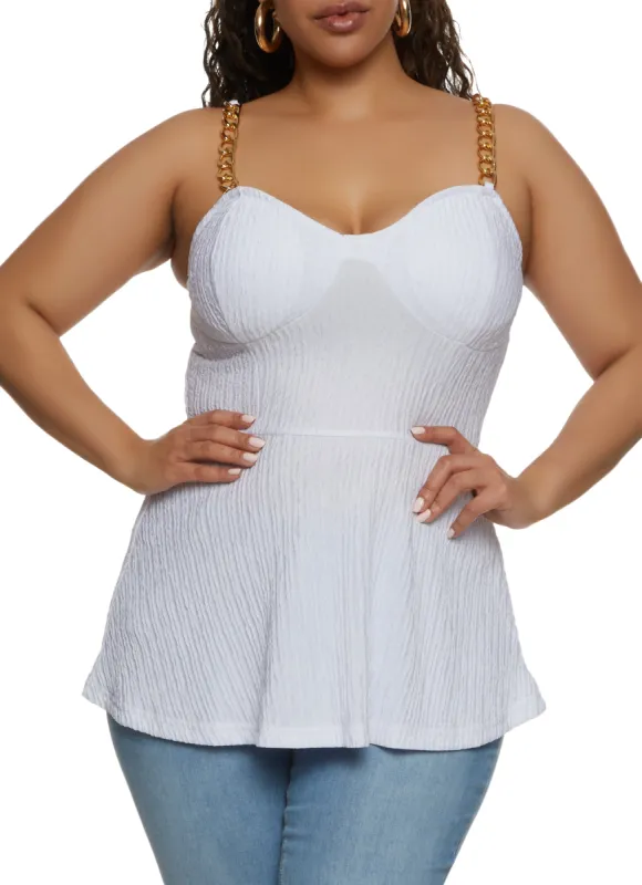 Plus Size Chain Strap Bustier Peplum Top sold by Rainbow