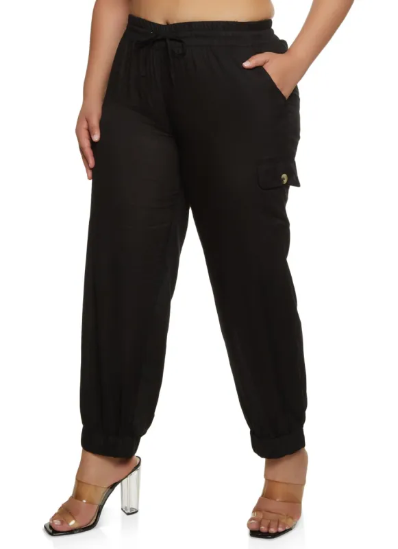 Plus Size High Waist Drawstring Cargo Joggers sold by Rainbow