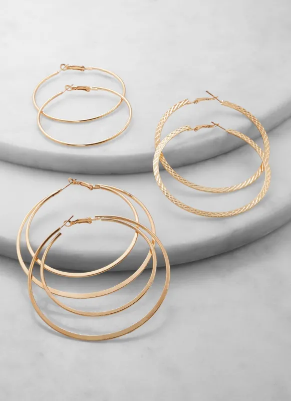 Set of 3 Assorted Metallic Hoop Earrings sold by Rainbow