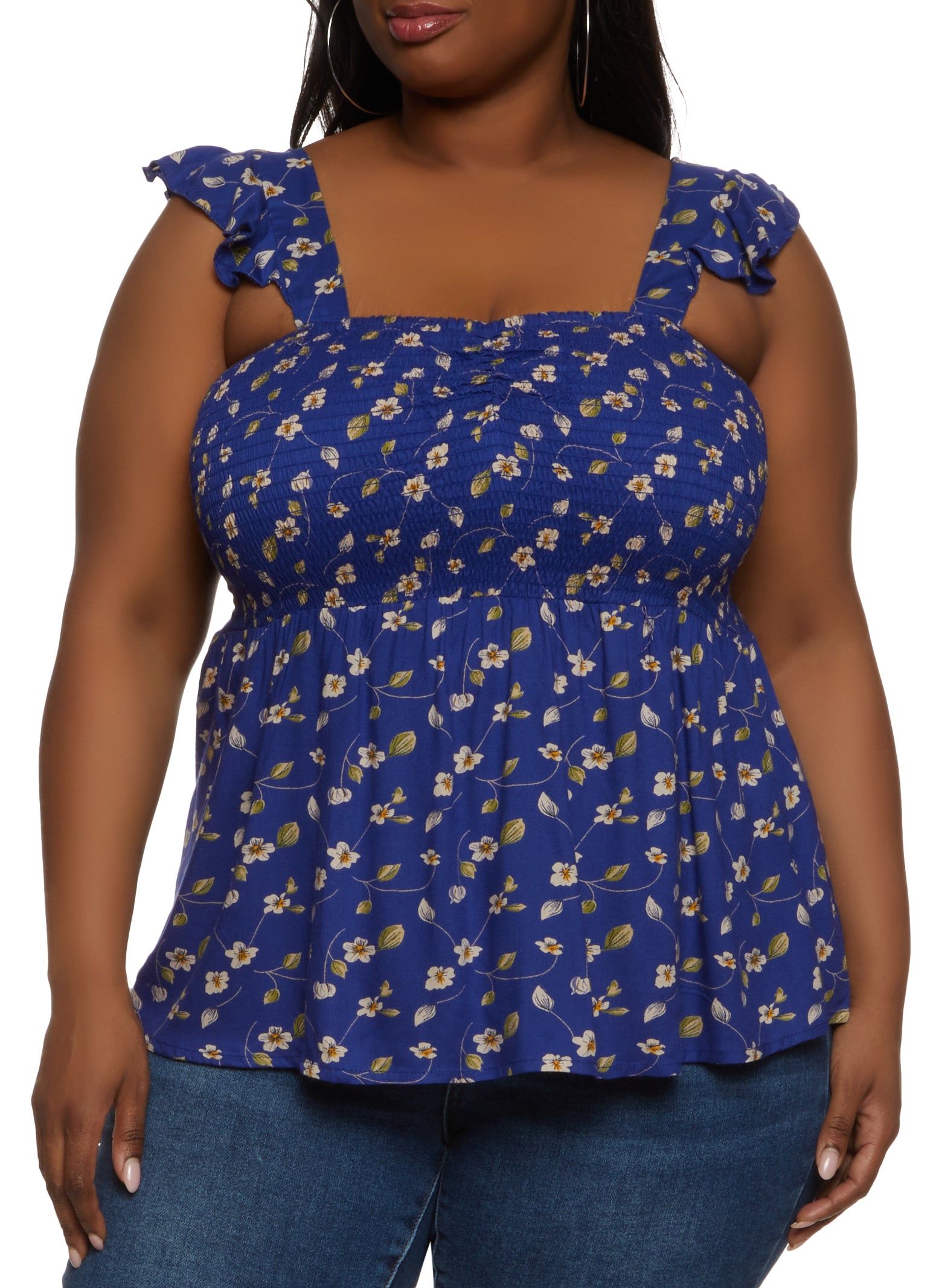 Plus Size Floral Print Smocked Sleeveless Top sold by Rainbow