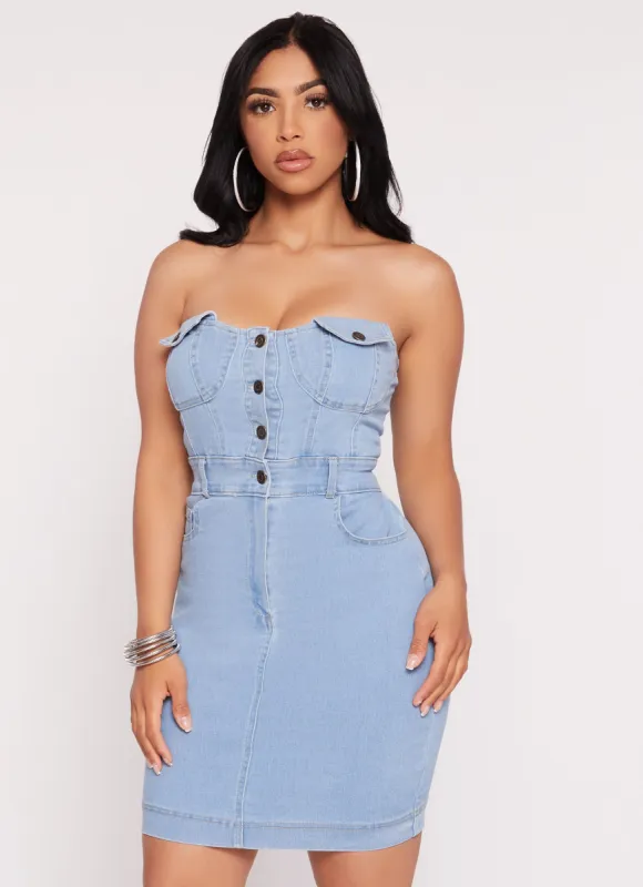 Haute Monde Strapless Denim Mini Dress sold by Rainbow