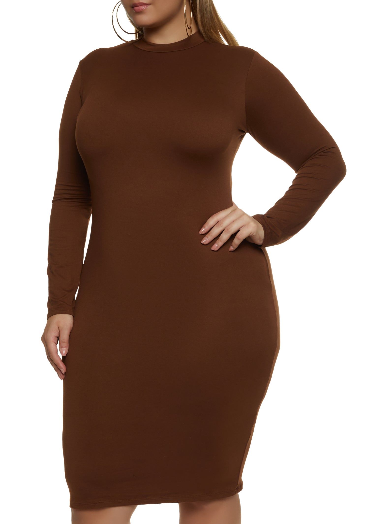 Plus Size Mock Neck Midi Dress sold by Rainbow