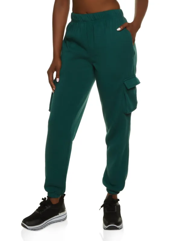 Fleece High Waist Cargo Pocket Sweatpants sold by Rainbow